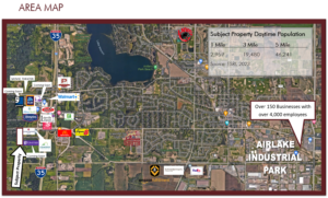 aerial with updated business logos - I-35 Land Sale in Lakeville MN